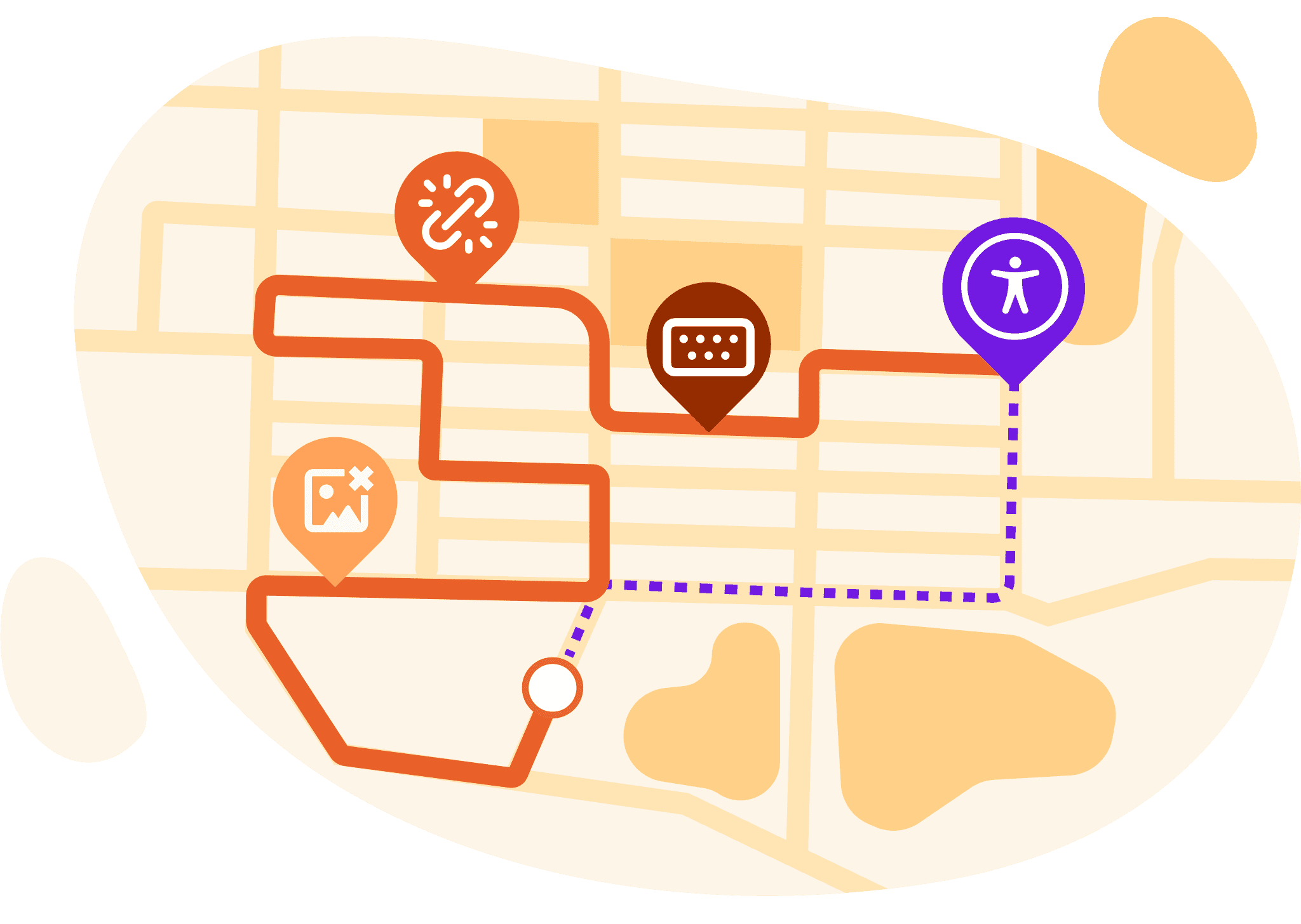 Stylized map illustrating inaccessible experiences are similar to directions that reroutes rather than giving you the direct route.