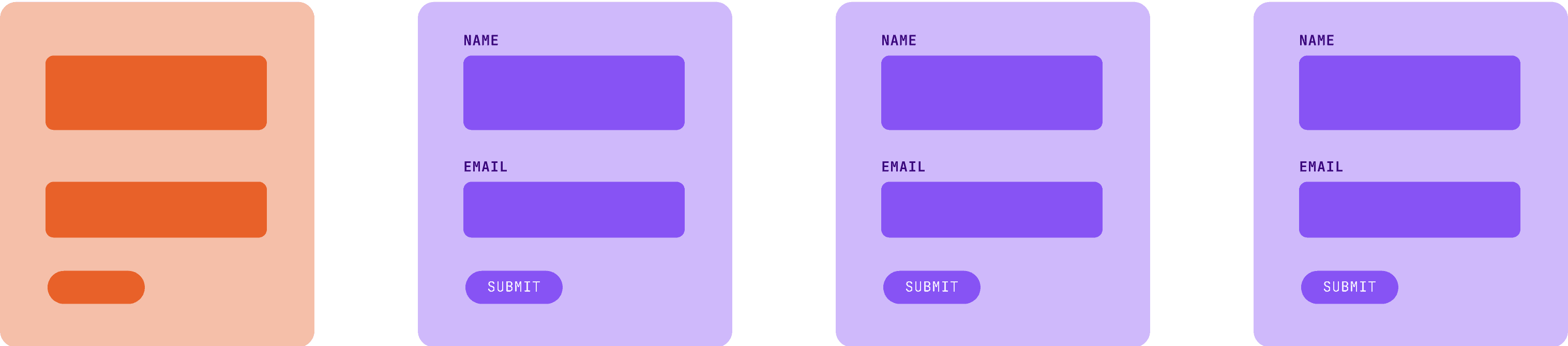 1 broken form and 3 forms with labels like Name and Email to represent 1 in 4  forms that are missing clear labels.